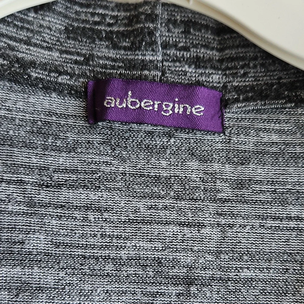 aubergine Striped Knit Open Cardigan Sweater Gray Black 3/4‎ Sleeve Women